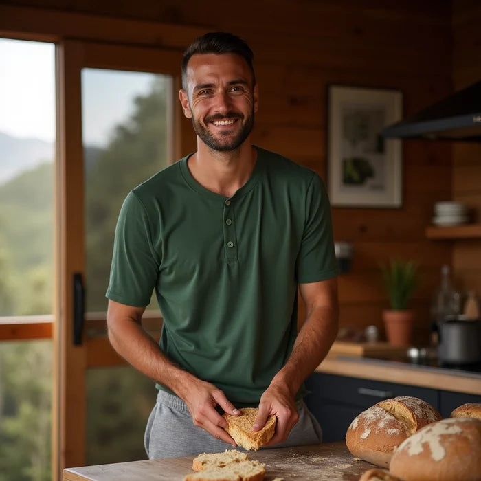 Bottle Green Henley Half Sleeves T-Shirt For Men