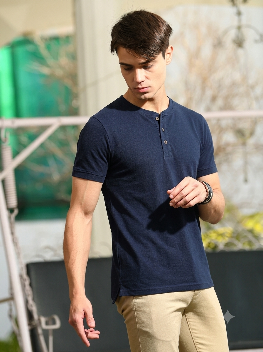 Henley T-Shirt Half Sleeves