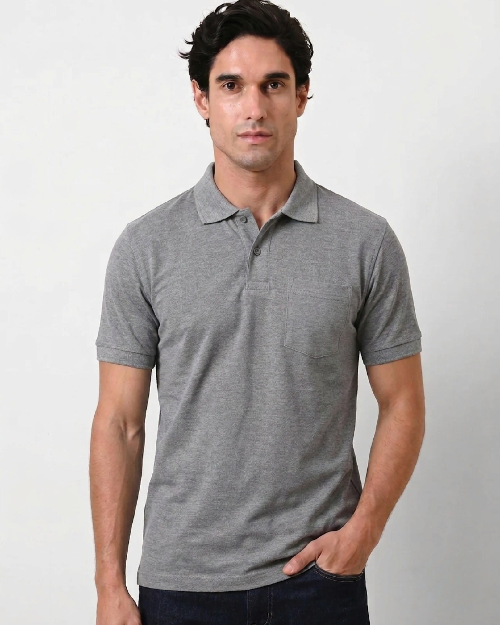 Grey Collar T-Shirt With Pocket