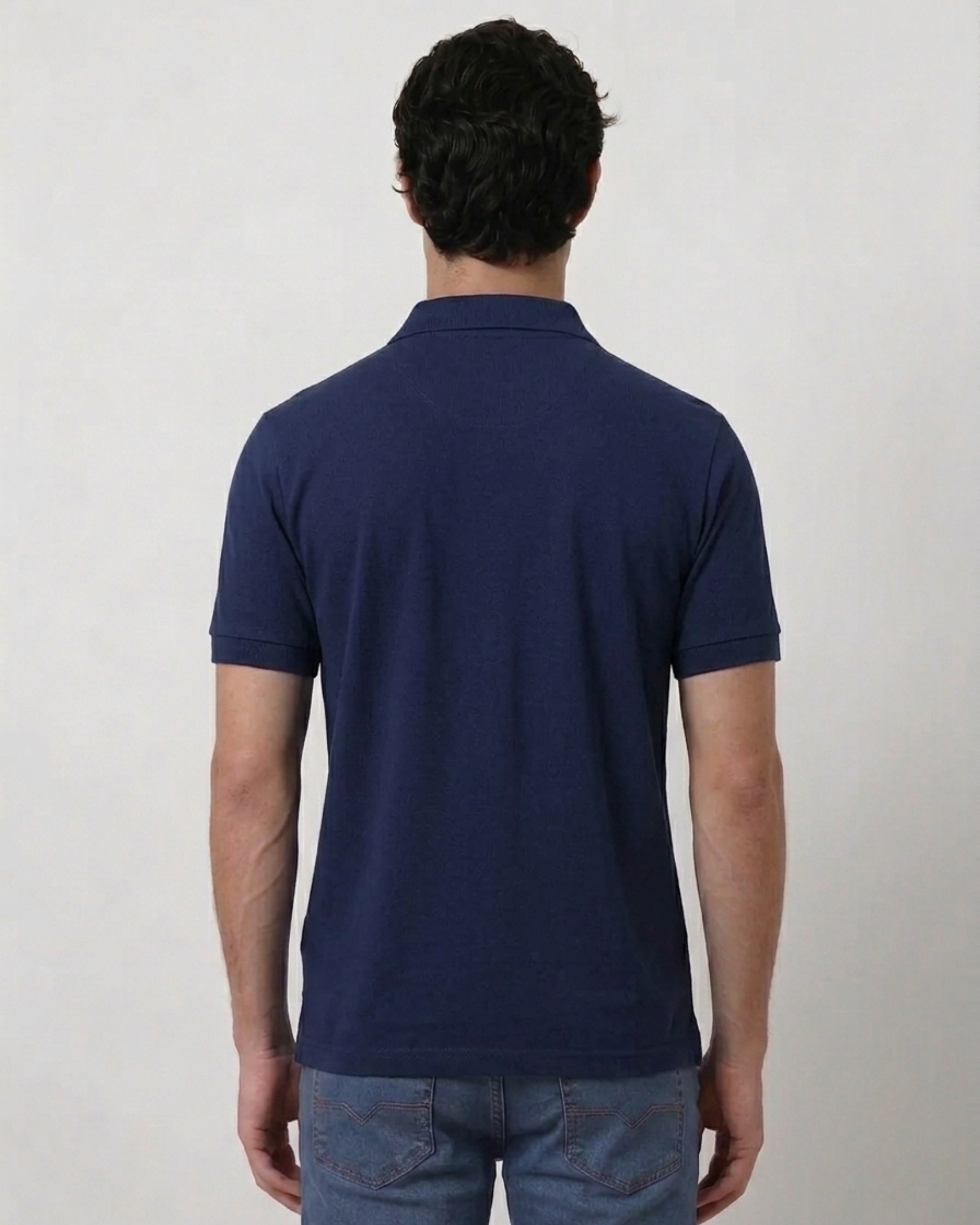 Navy Blue  Collar T-Shirt With Pocket