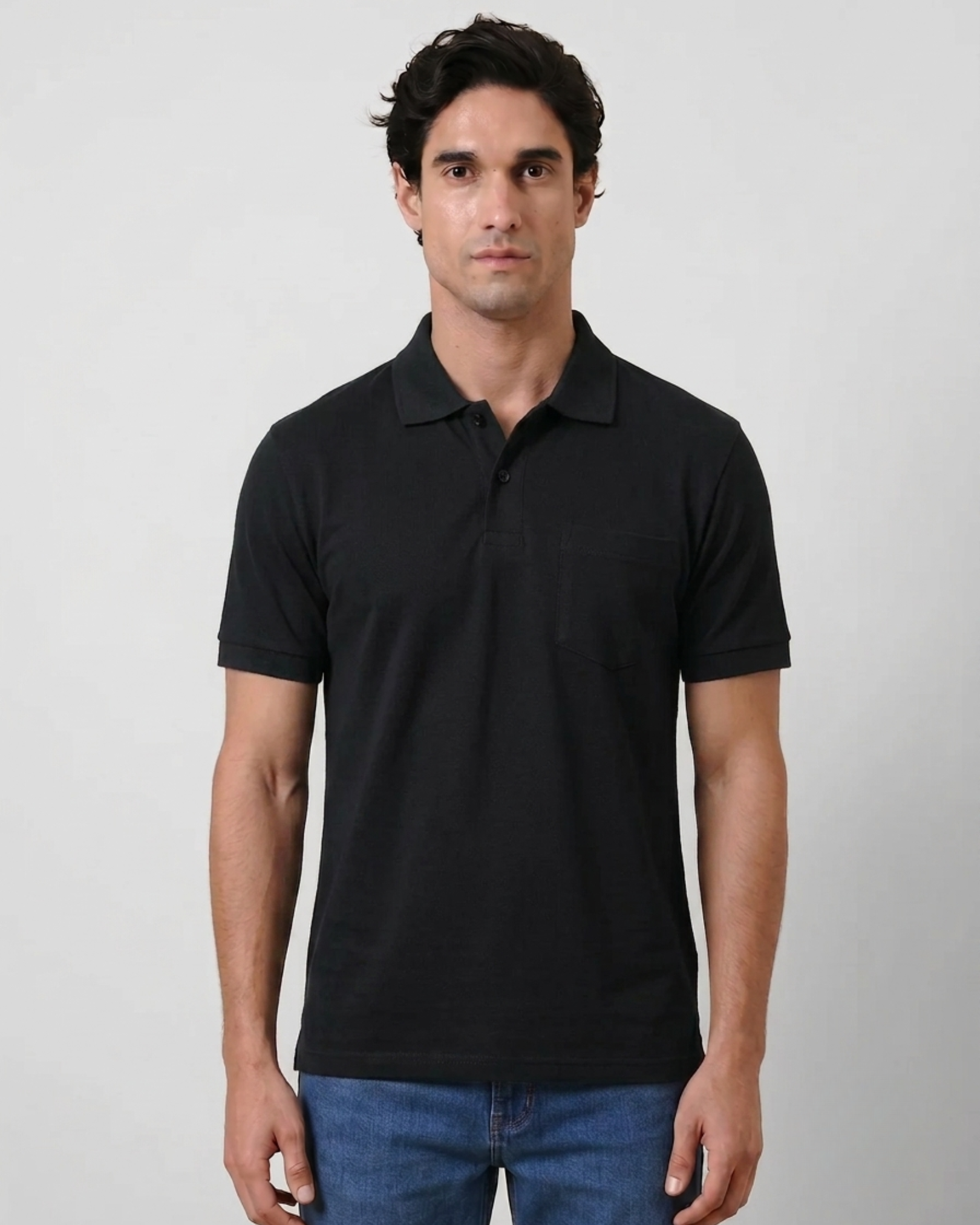 Black Collar T-Shirt With Pocket