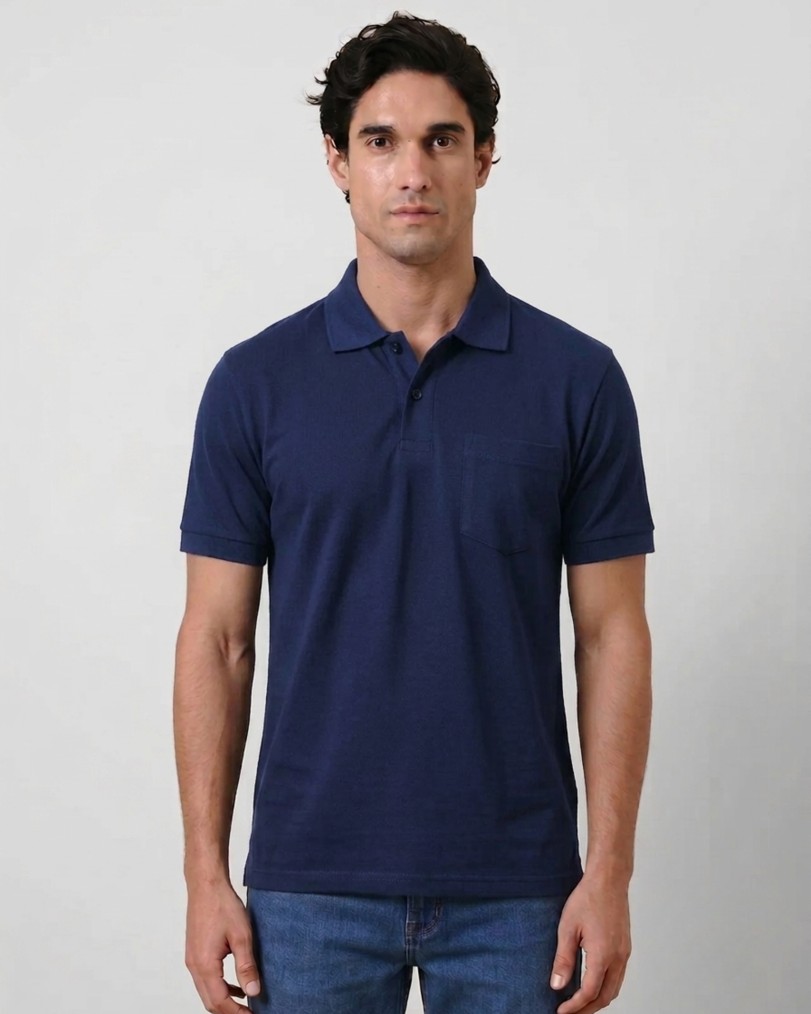 Navy Blue  Collar T-Shirt With Pocket