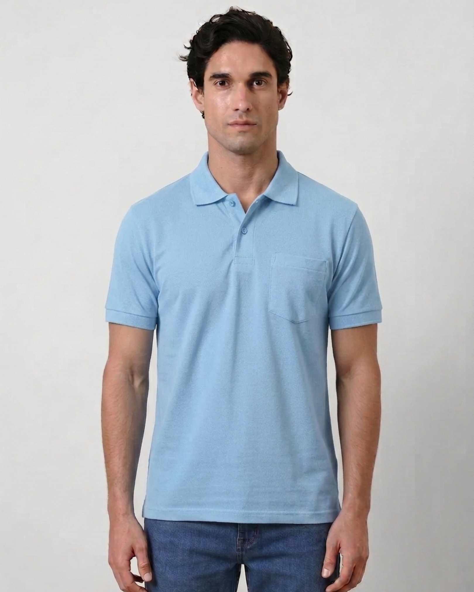 Light Blue Collar T-Shirt With Pocket