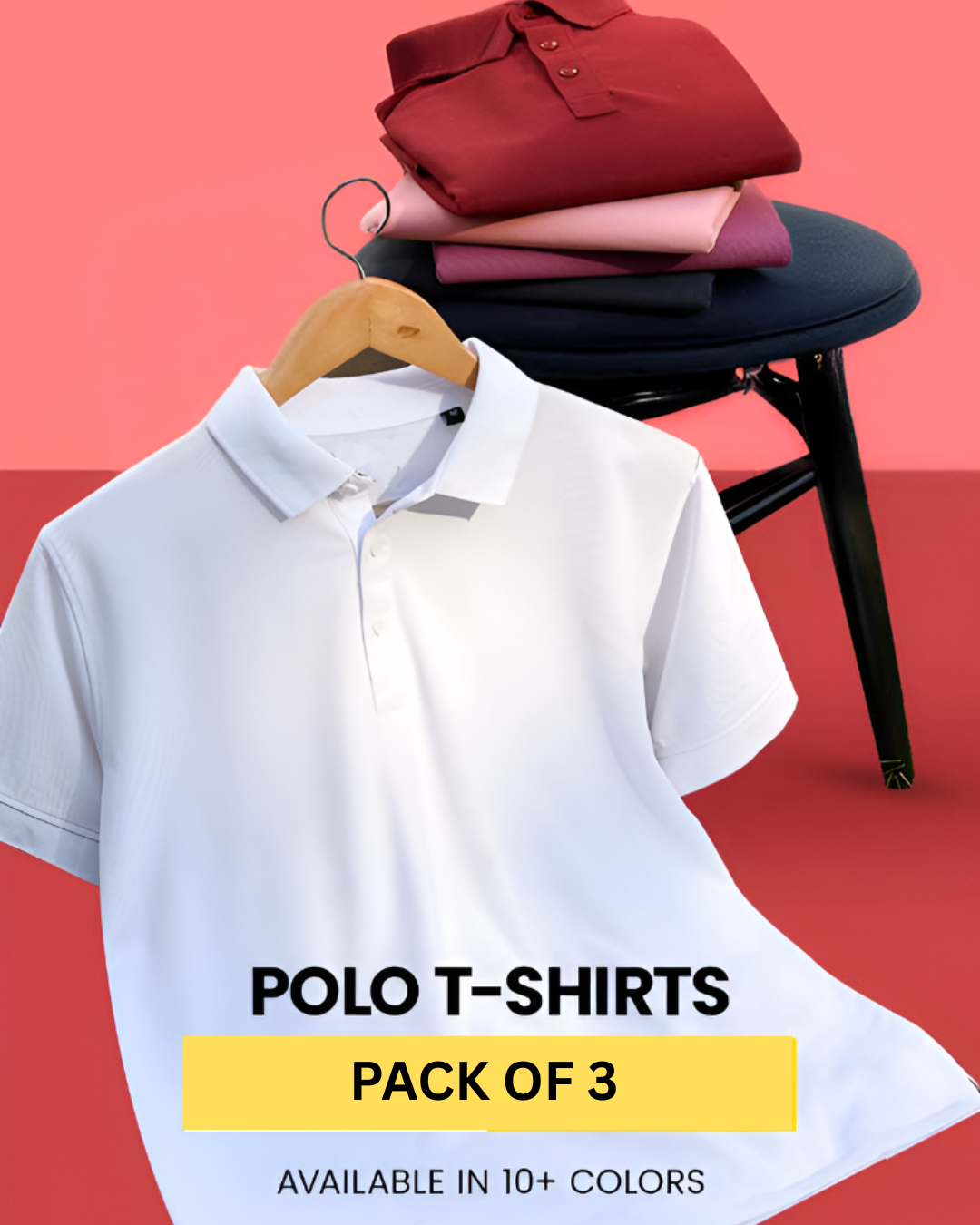 Pack of 3 Solid Collar T-shirt