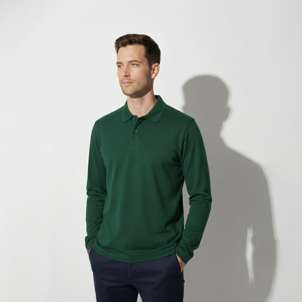 Bottle Green Collar T-Shirts Full Sleeves