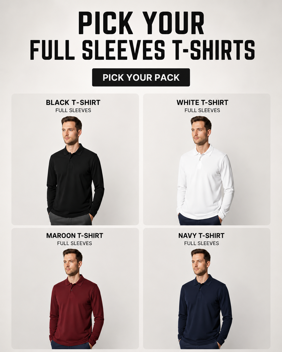Set of 3 Collar T-Shirts Full Sleeves