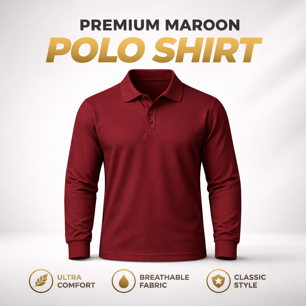 Maroon Collar T-Shirts Full Sleeves
