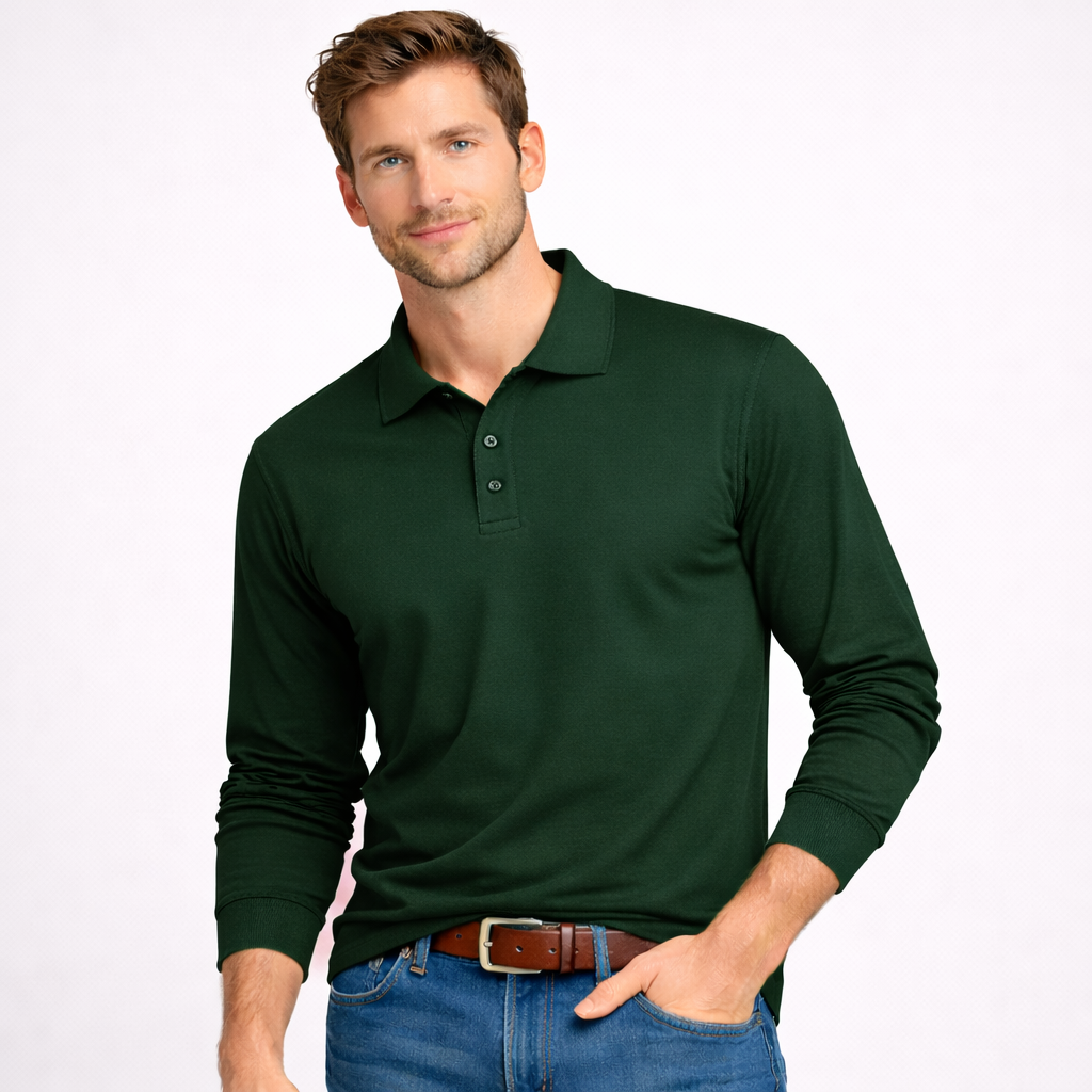 Bottle Green Collar T-Shirts Full Sleeves