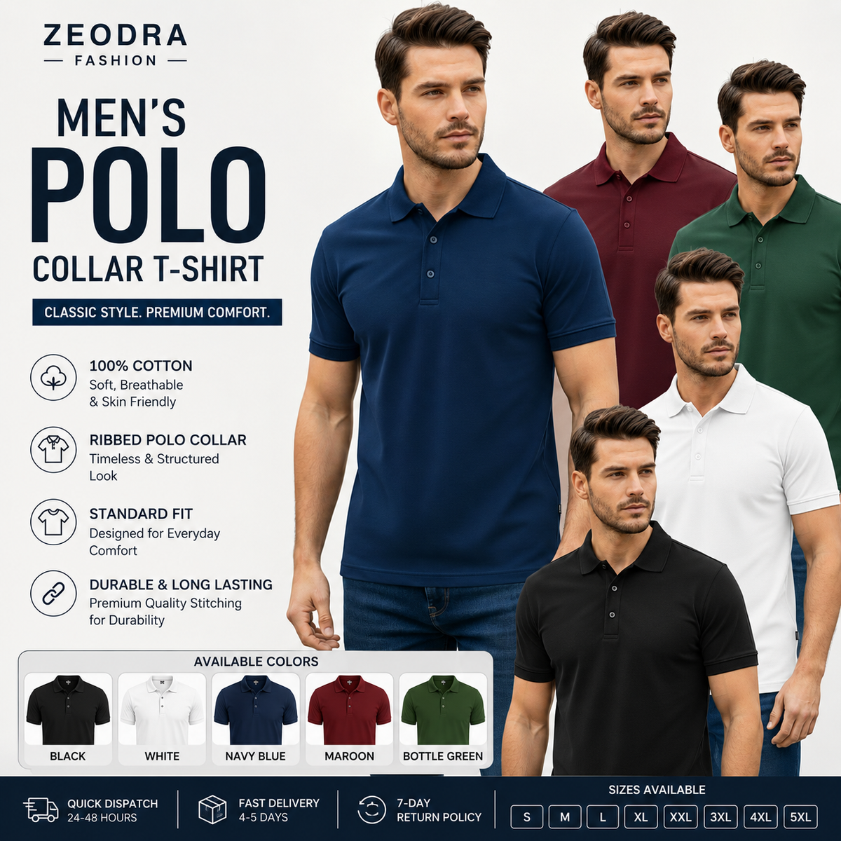 Pack of 3 Solid Collar T-shirt