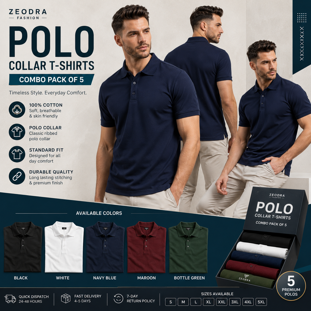 Pack of 5 Collar T-Shirts