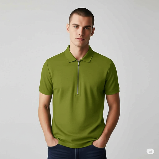Green Collar T-Shirt with Zip