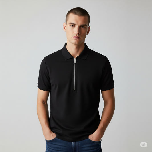 Black Collar T-Shirt with Zip