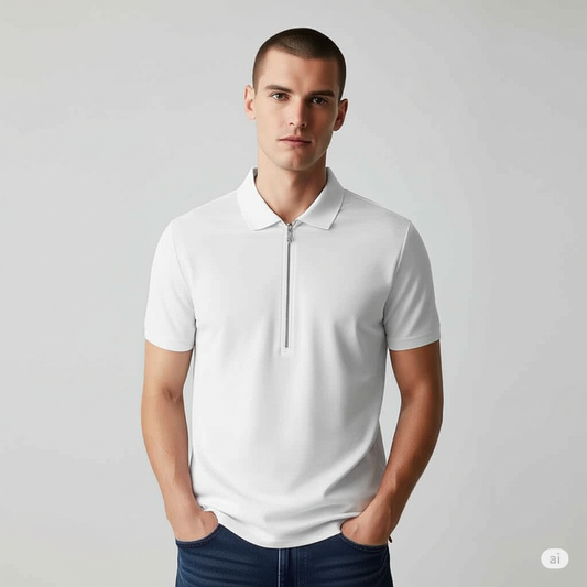 White Collar T-Shirt with Zip