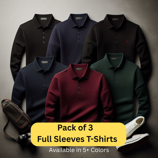 Set of 3 Collar T-Shirts Full Sleeves