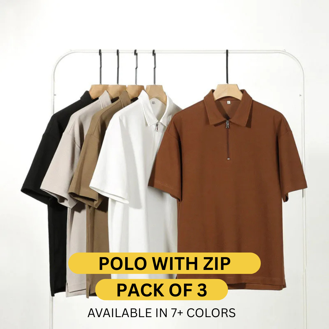 Pack of 3 Collar T-Shirt with Zip