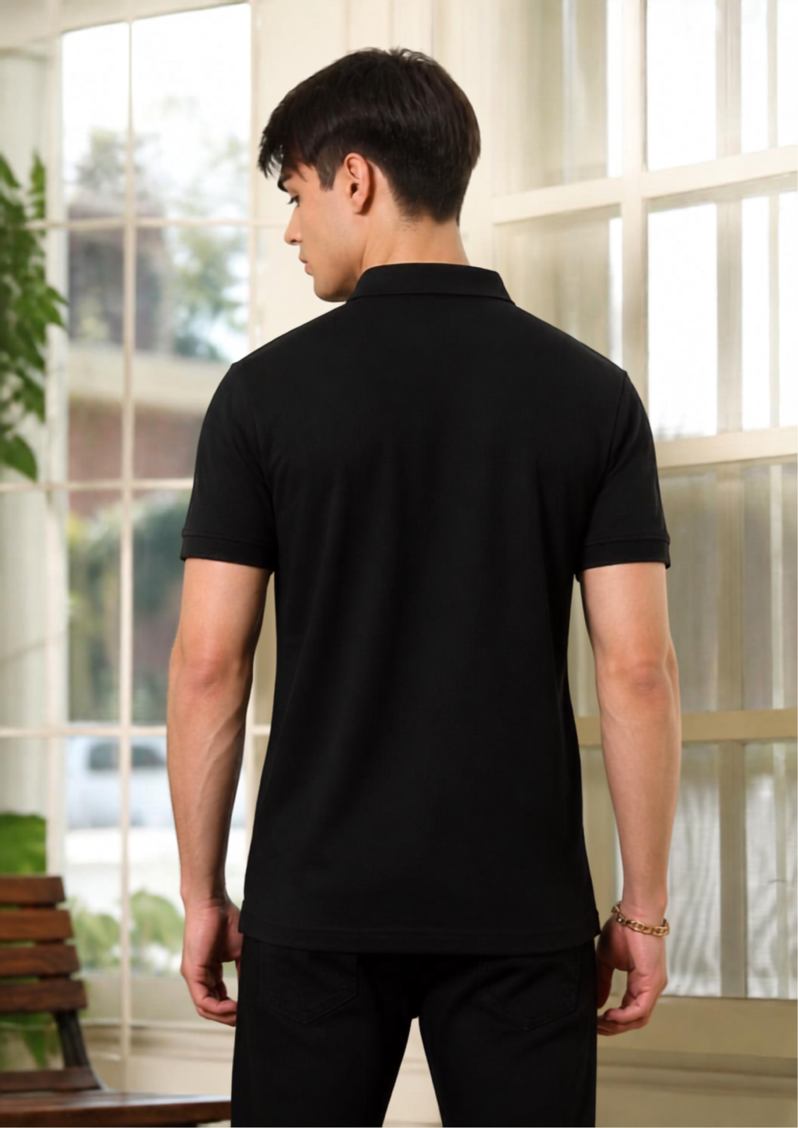 Black Collar T-Shirt with Zip