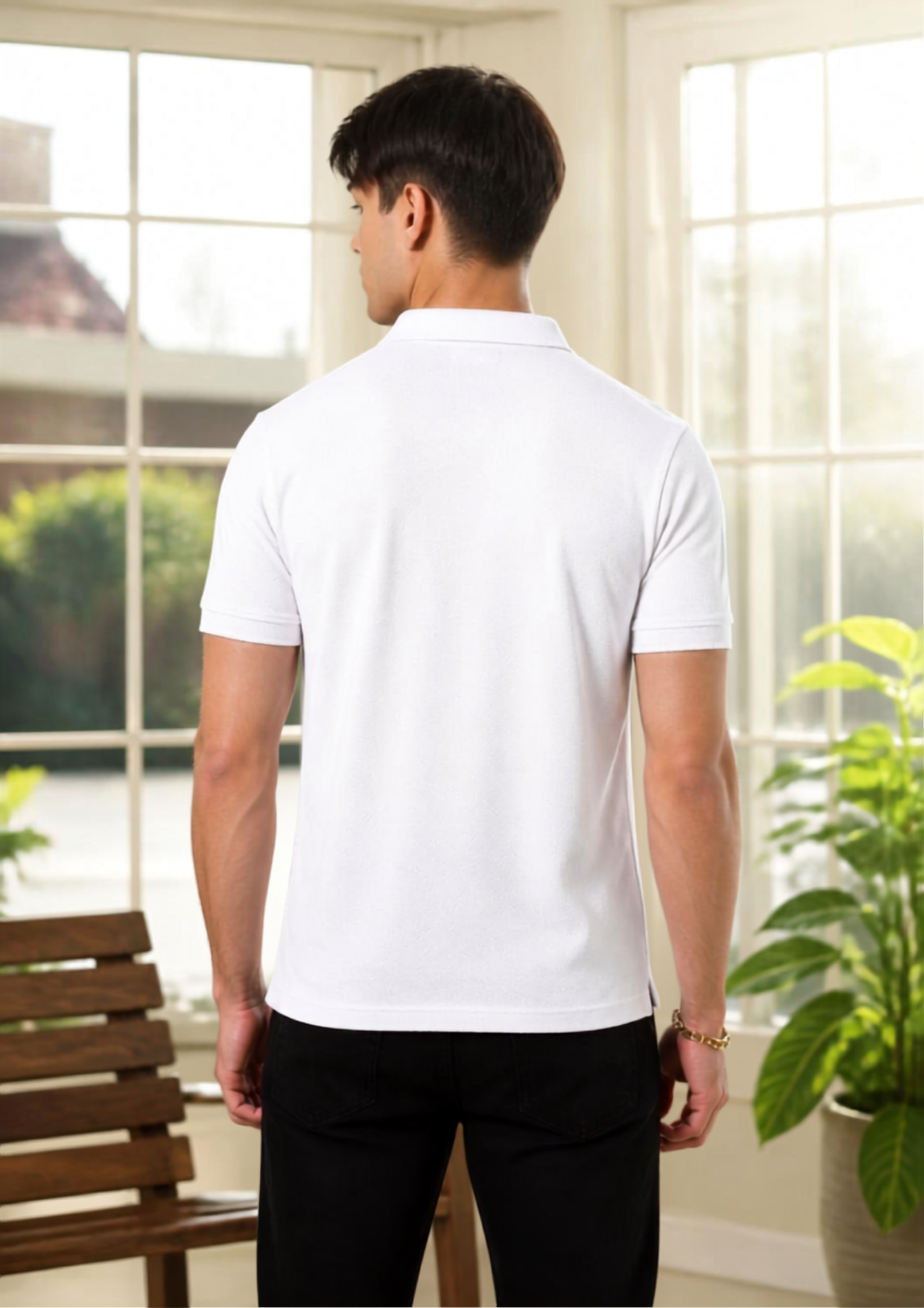 White Collar T-Shirt with Zip
