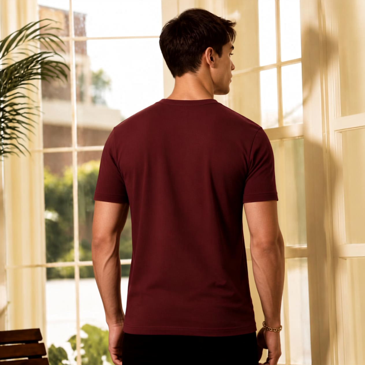Maroon Henley Half Sleeves T-Shirt For Men