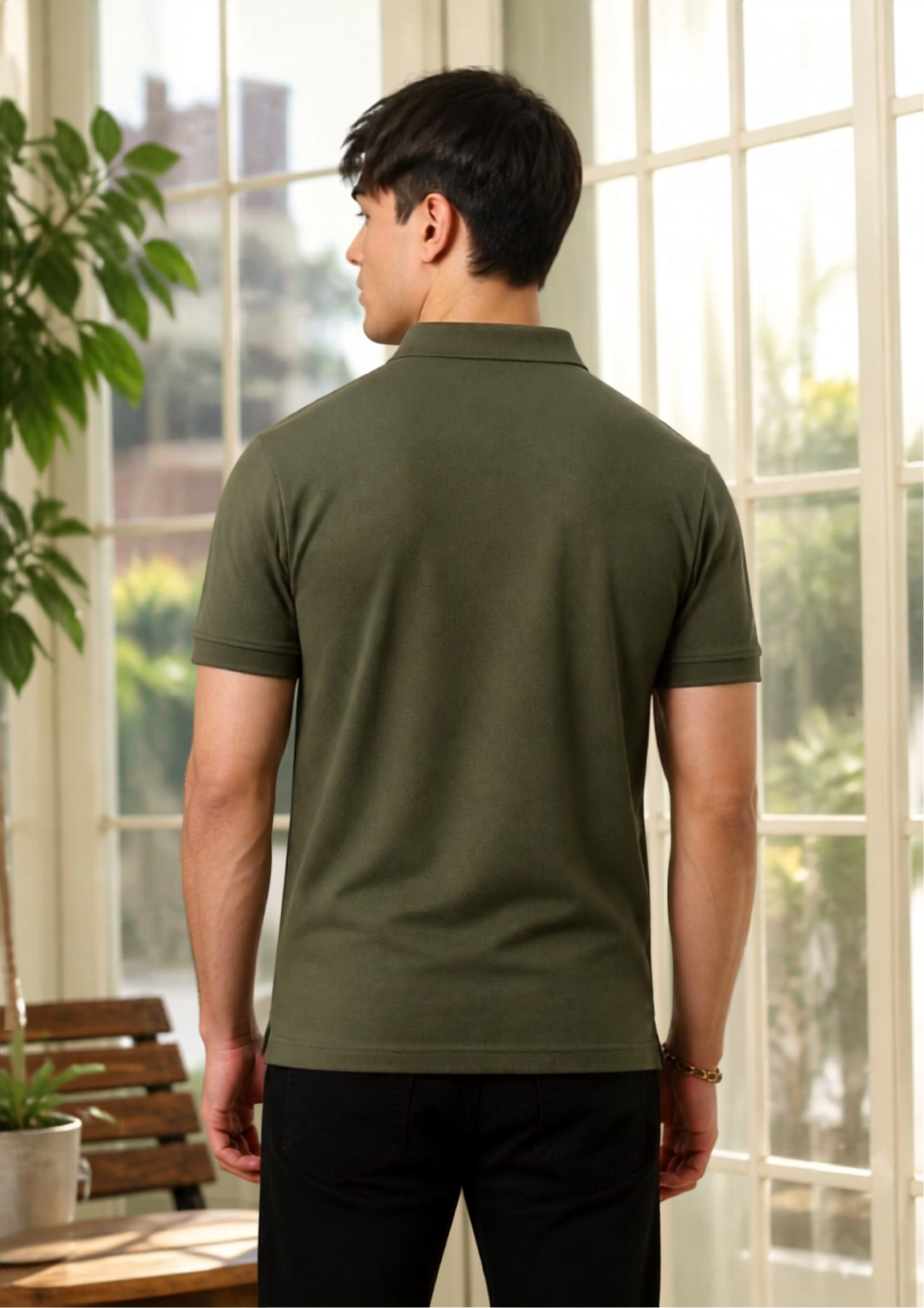 Green Collar T-Shirt with Zip