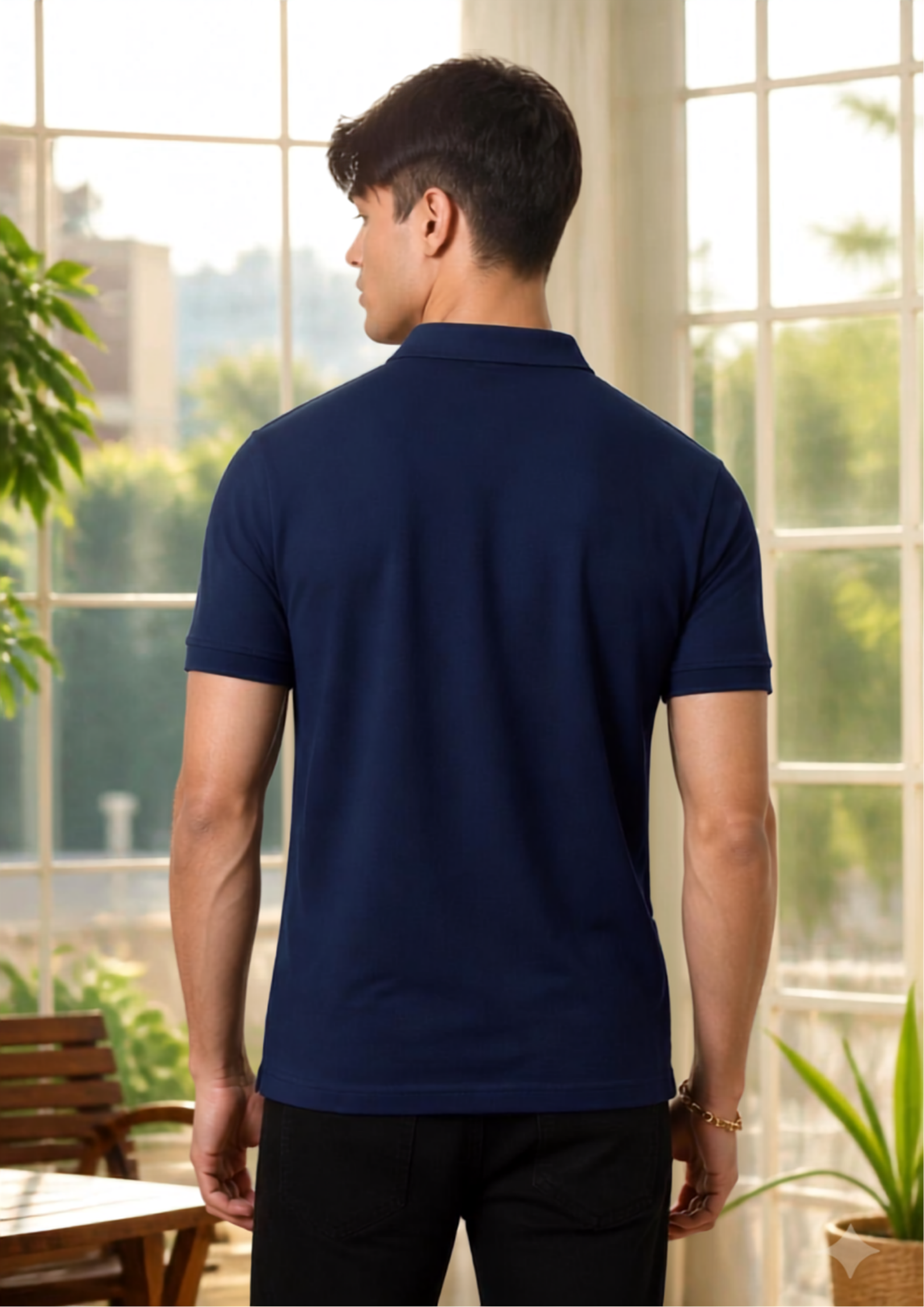 Navy Blue Collar T-Shirt with Zip