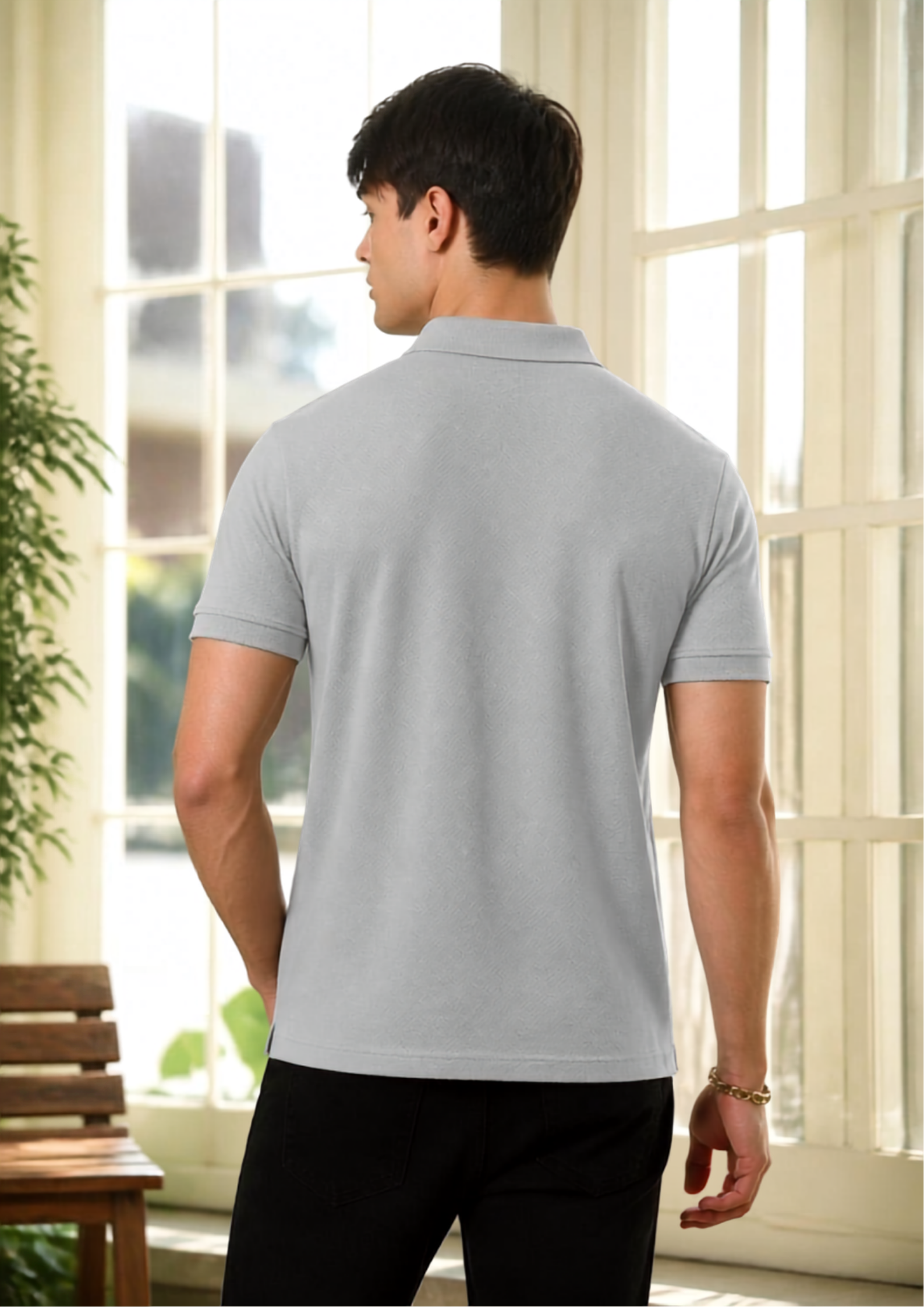 Grey Collar T-Shirt with Zip