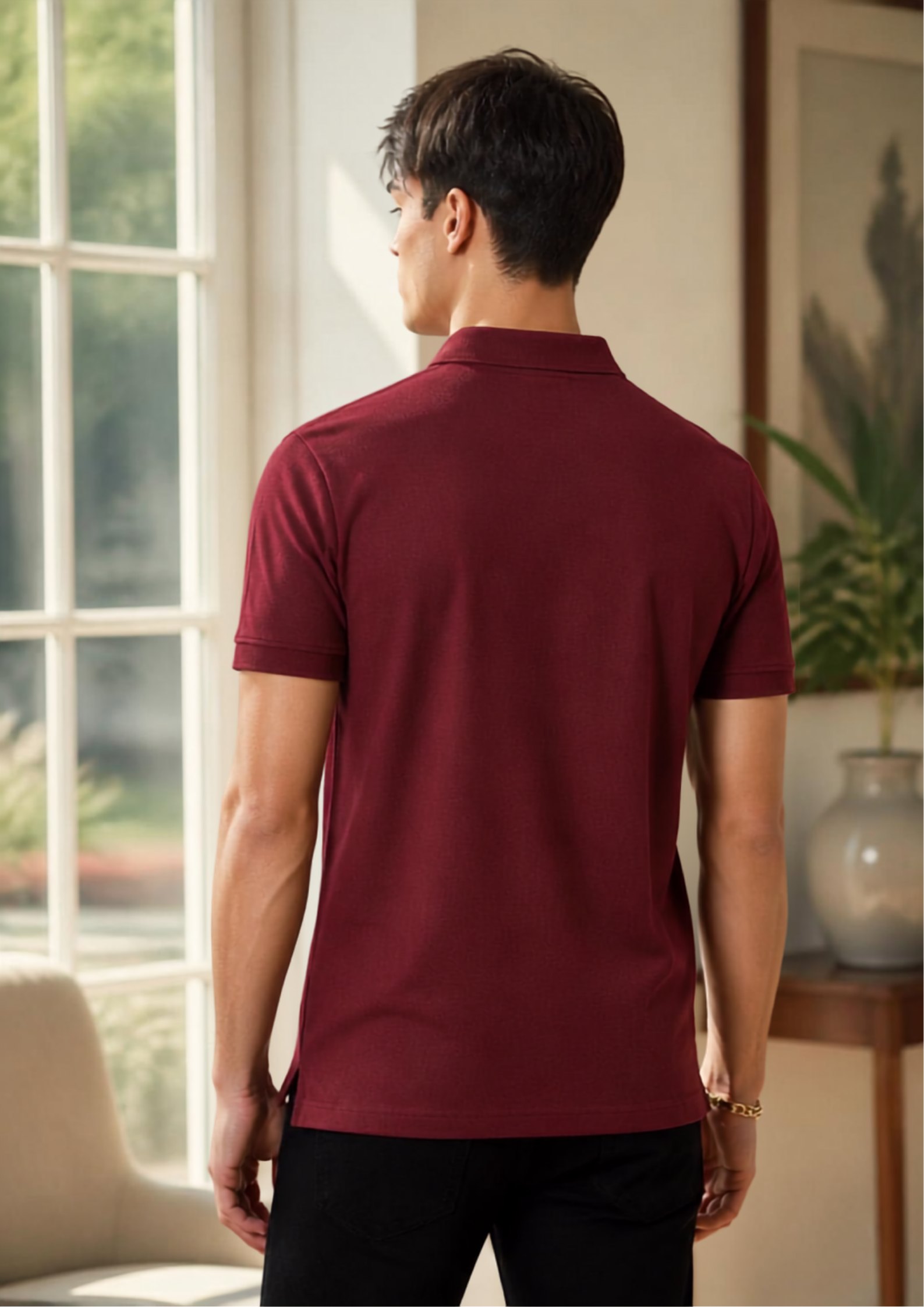 Maroon Collar T-Shirt with Zip