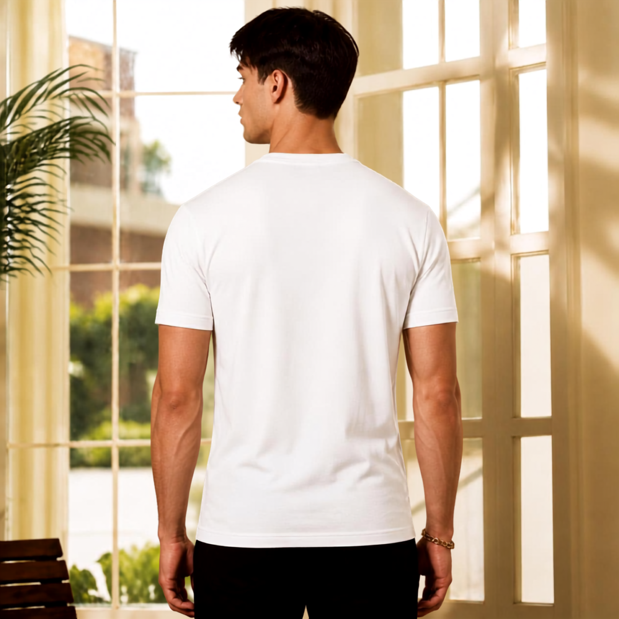 White Henley Half Sleeves T-Shirt For Men