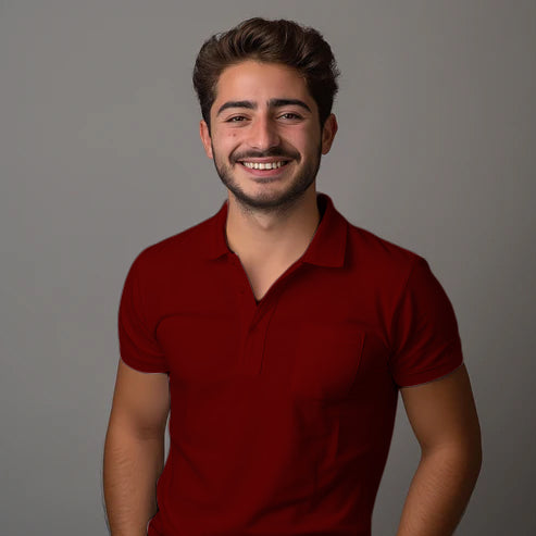 Maroon  Collar T-Shirt With Pocket