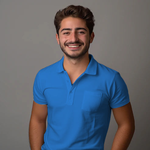 Light Blue Collar T-Shirt With Pocket